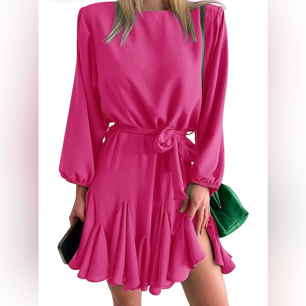Pink summer dress with long sleeves